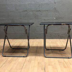 Pair of Folding Side Tables with Black Tops & Grey Frames