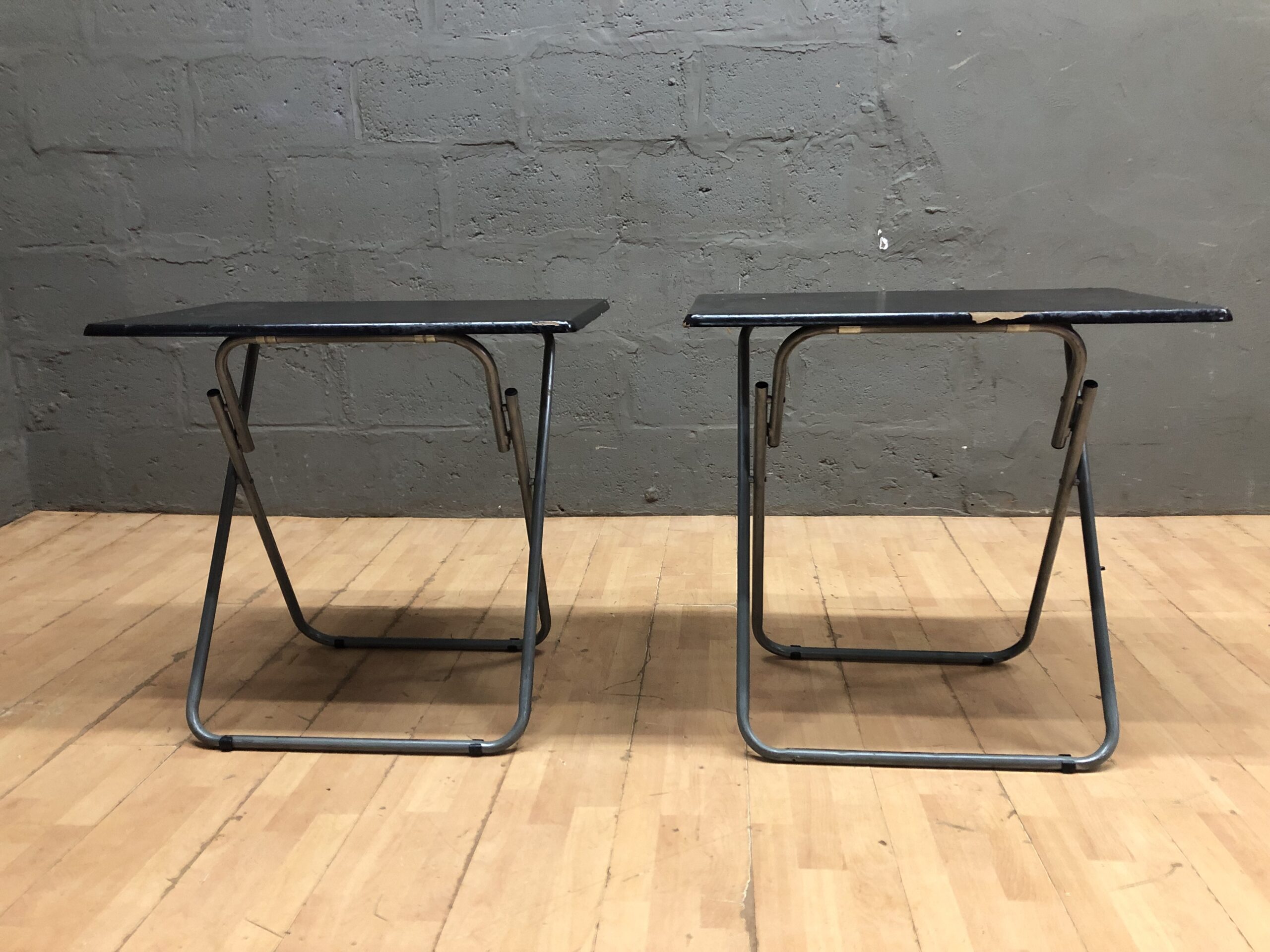 Pair of Folding Side Tables with Black Tops & Grey Frames
