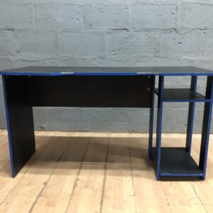 Used Black Desk with Blue Trim and Integrated Side Shelving, 136 x 63 x 75 cm