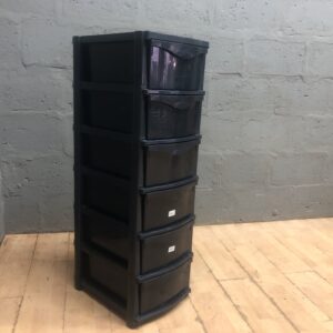 Black Plastic 6-Drawer Tall Storage Tower — 38 x 50 x 119 cm
