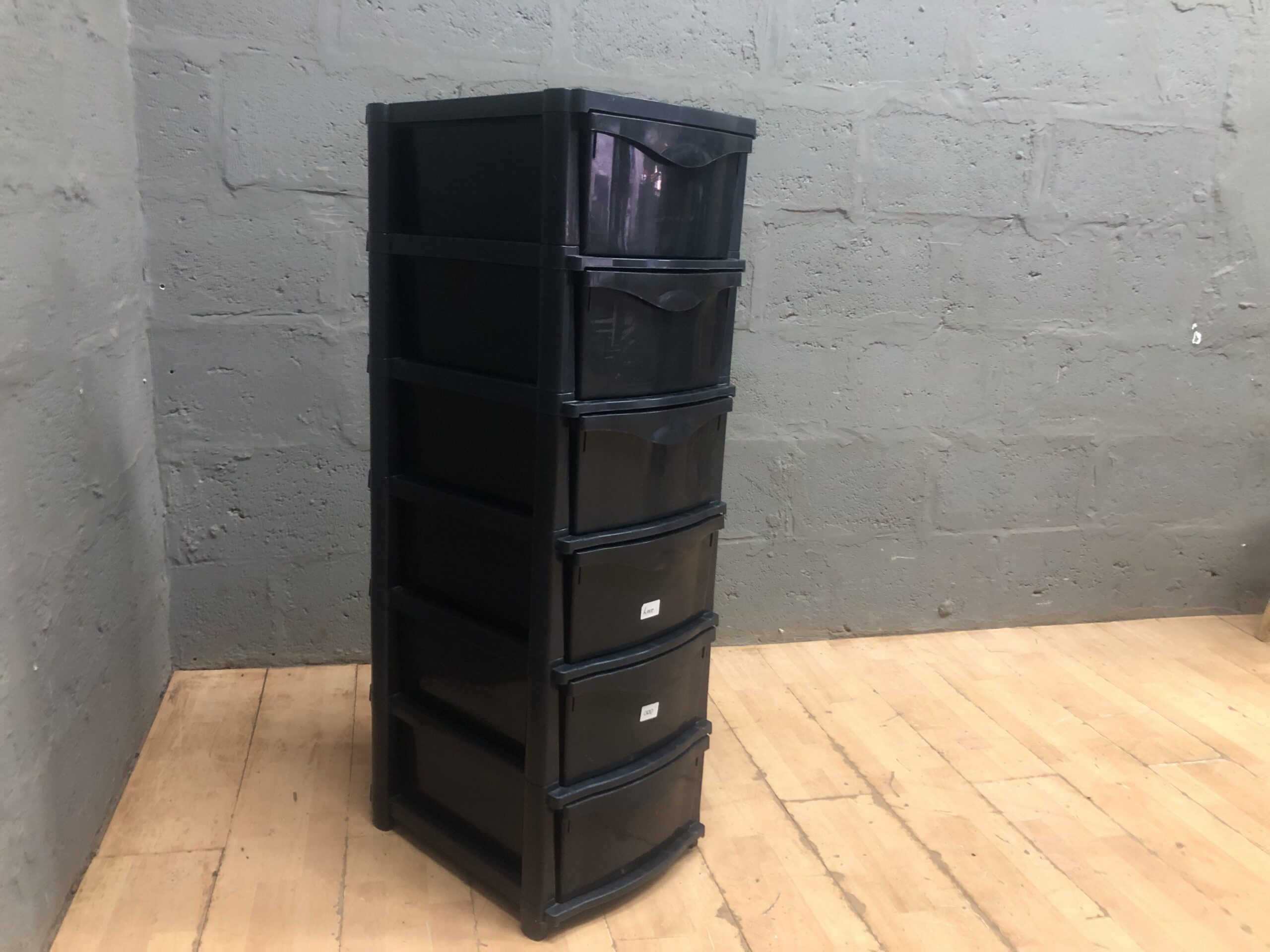 Black Plastic 6-Drawer Tall Storage Tower — 38 x 50 x 119 cm