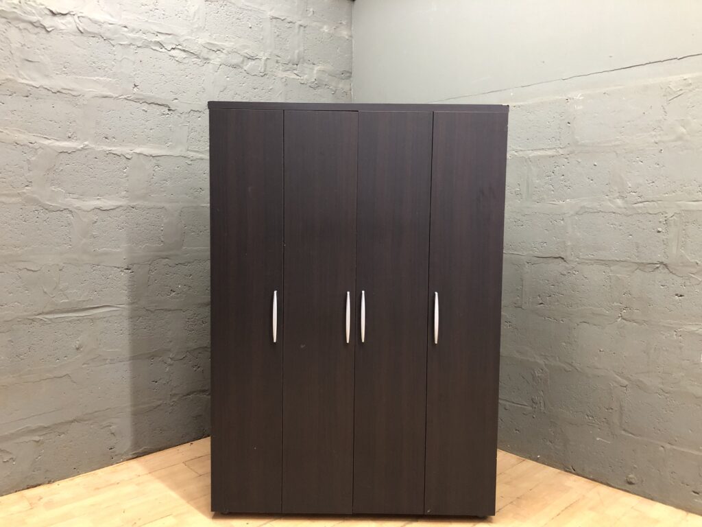 Dark-brown Four-Door Wardrobe / Cabinet with Silver Handles, 120 x 46 x 175 cm