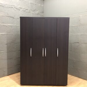Dark-brown Four-Door Wardrobe / Cabinet with Silver Handles, 120 x 46 x 175 cm