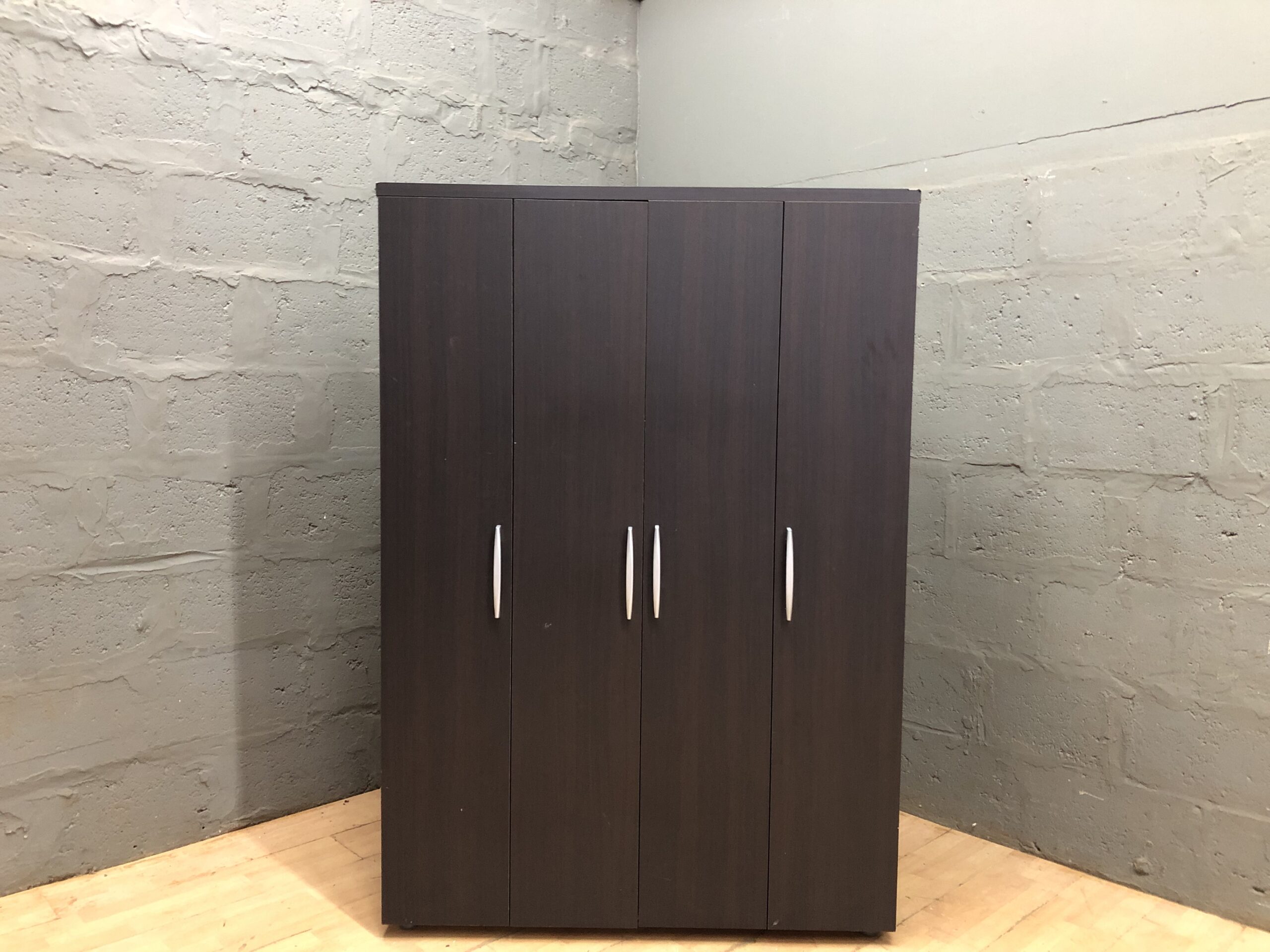 Dark-brown Four-Door Wardrobe / Cabinet with Silver Handles, 120 x 46 x 175 cm
