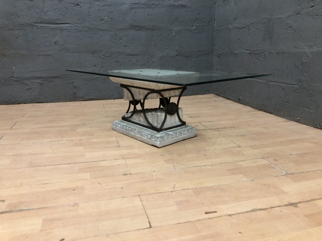 Rectangular Glass-Top Coffee Table with Pedestal Base, 120 x 70 x 44 cm