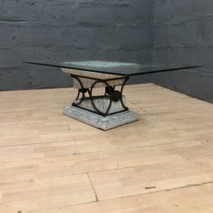 Rectangular Glass-Top Coffee Table with Pedestal Base, 120 x 70 x 44 cm
