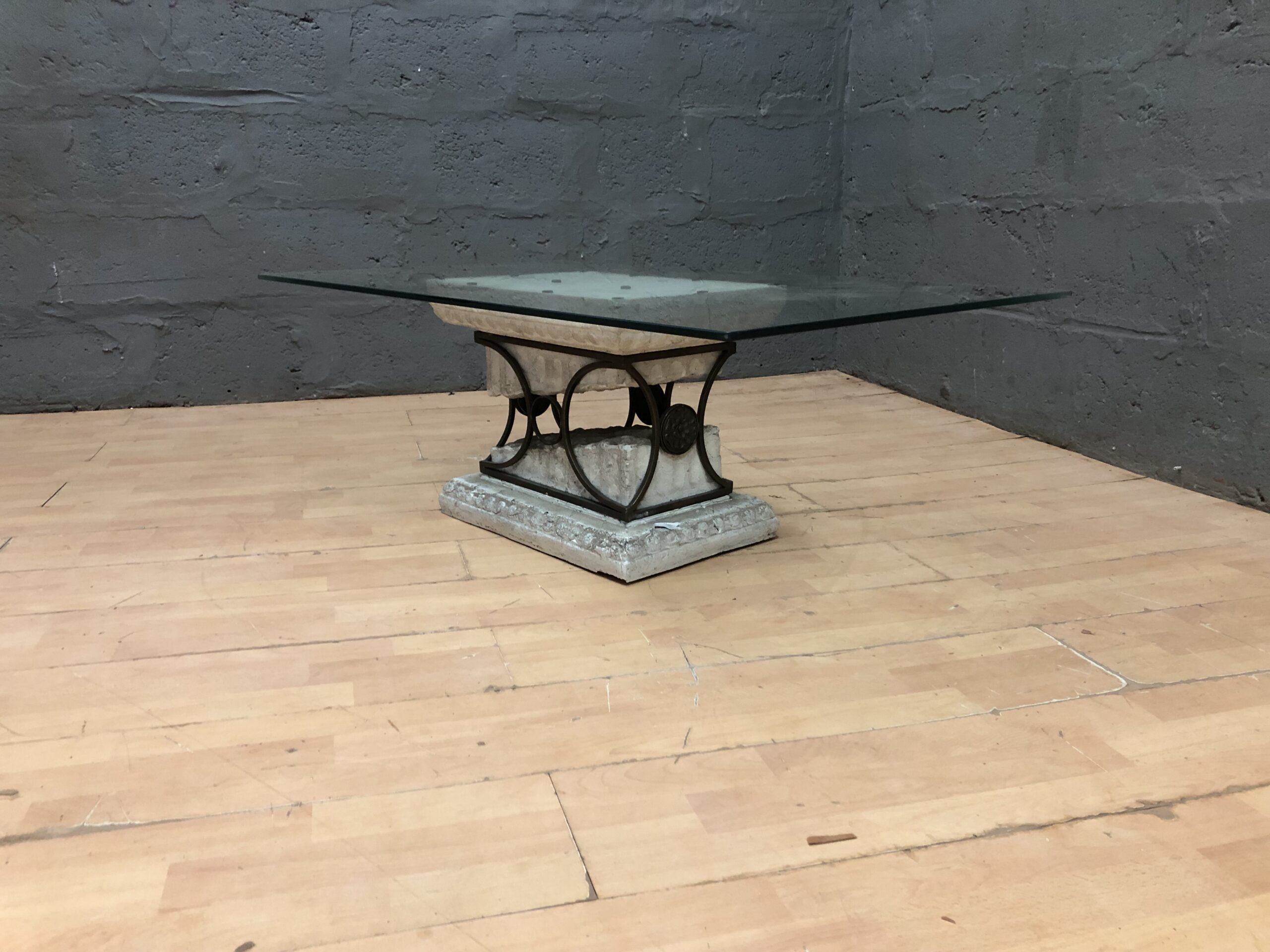 Rectangular Glass-Top Coffee Table with Pedestal Base, 120 x 70 x 44 cm