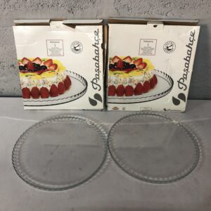 Pair of Pasabahce Clear Glass Round Serving / Cake Plates (2pcs)