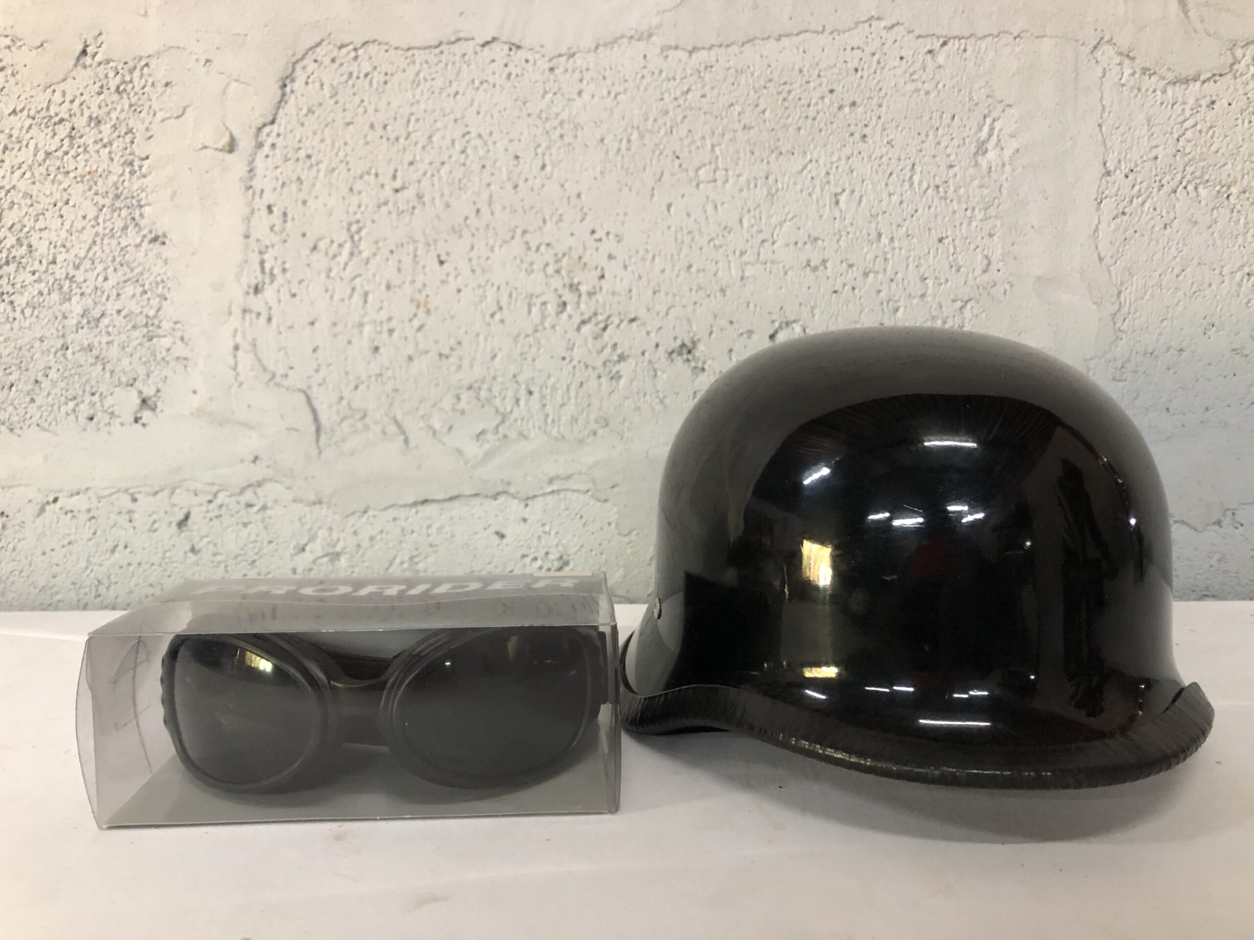 Black Helmet with Boxed Goggles (2 items) — Good Used Cosmetic Condition