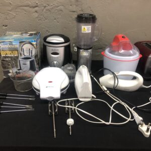 Lot of 11 Mixed Small Kitchen & Household Appliances — assorted toaster, irons, mixers - all Tested and working