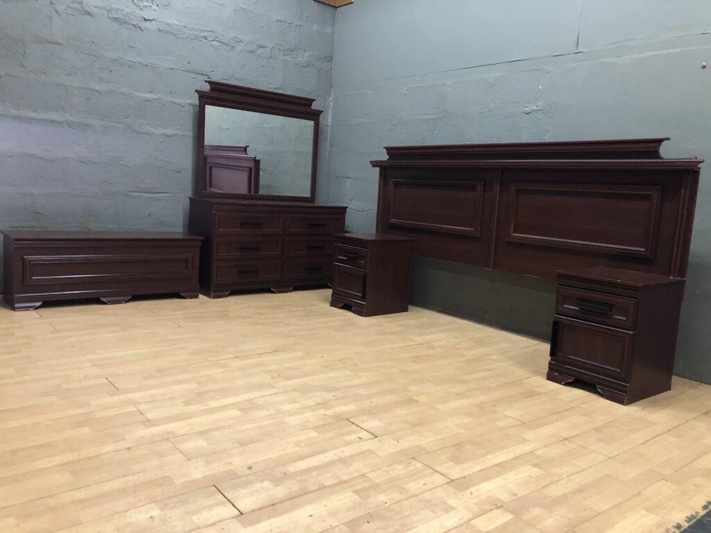 Dark Brown Double Bed Headboard with Matching Bedroom Set (5 pieces)