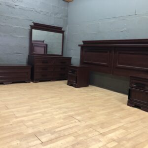 Dark Brown Double Bed Headboard with Matching Bedroom Set (5 pieces)