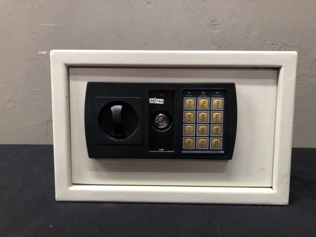Small Off-White Electronic Safe with Keypad and Rotary Handle (NO KEY – OPEN WITH PIN 12345)