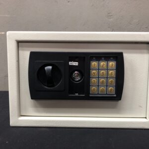Small Off-White Electronic Safe with Keypad and Rotary Handle (NO KEY - OPEN WITH PIN 12345)