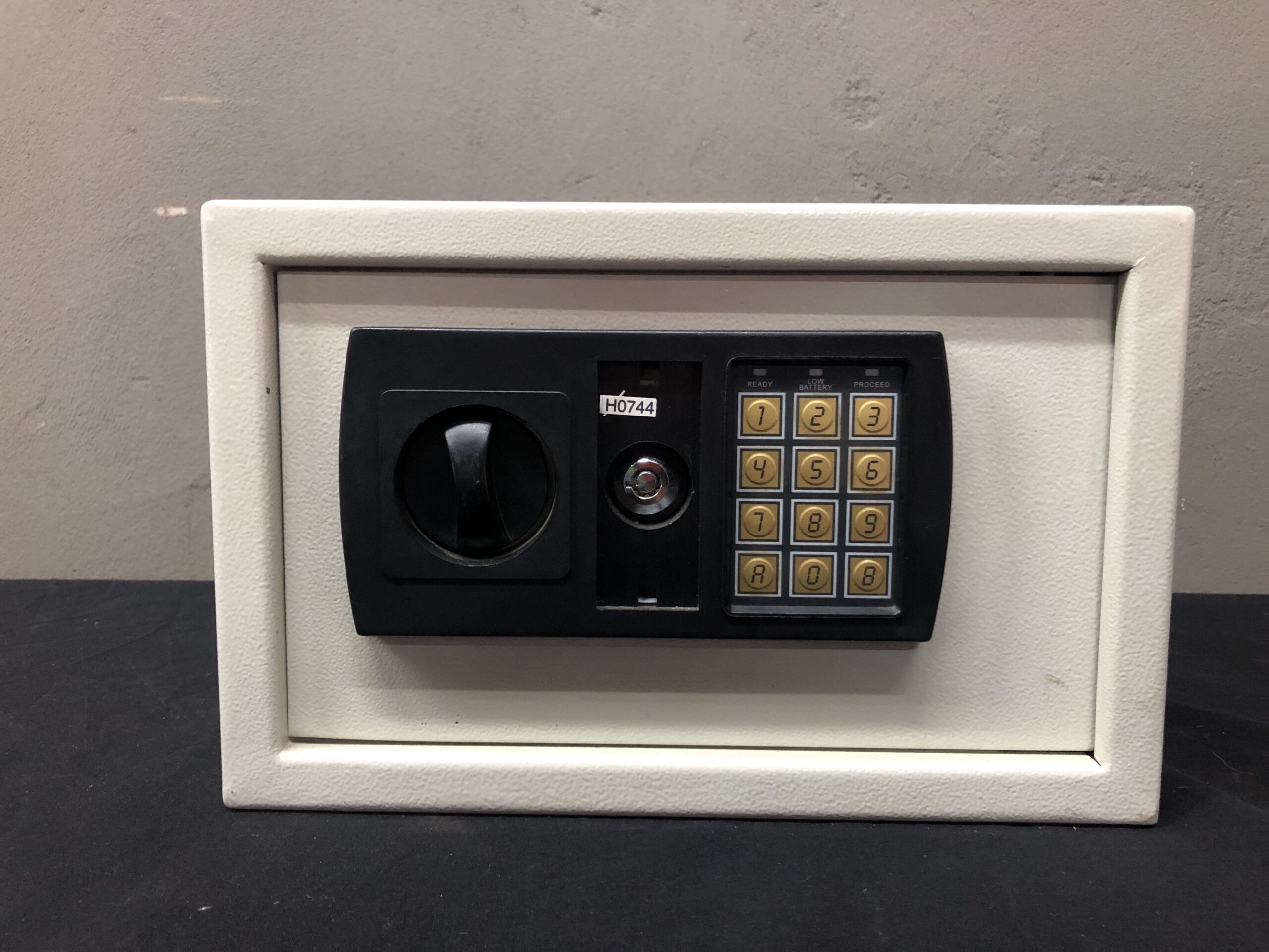 Small Off-White Electronic Safe with Keypad and Rotary Handle (NO KEY – OPEN WITH PIN 12345)