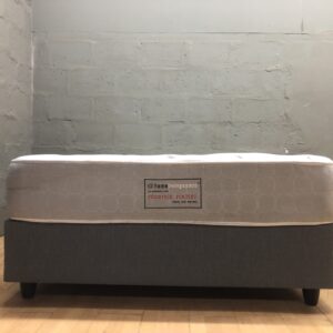 Queen-size mattress with fabric-covered base / divan (labelled @home livingspace)