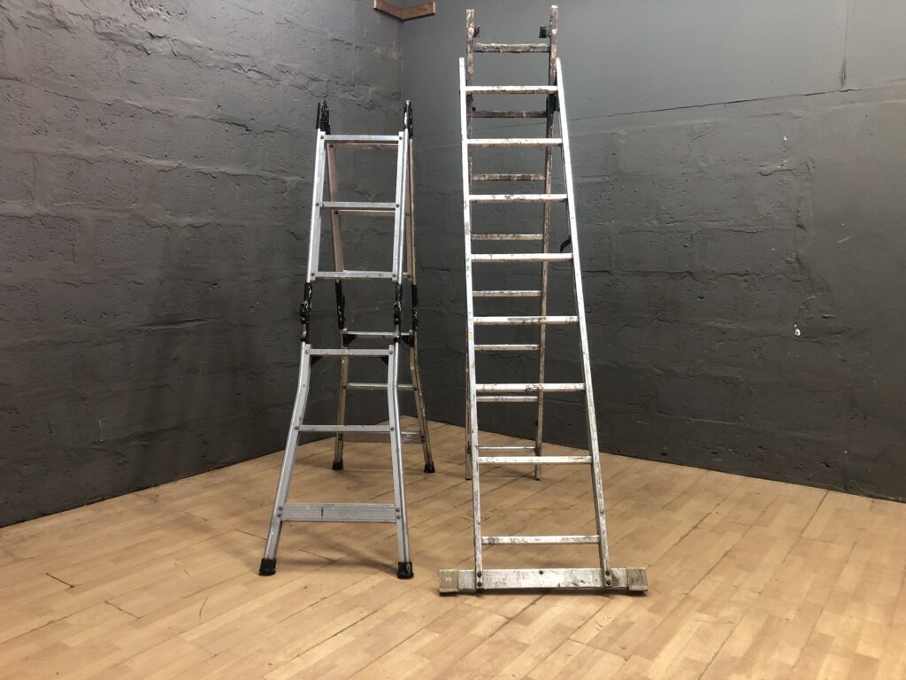 Pair of Used Metal Ladders – Set of 2, Folding + Straight Styles