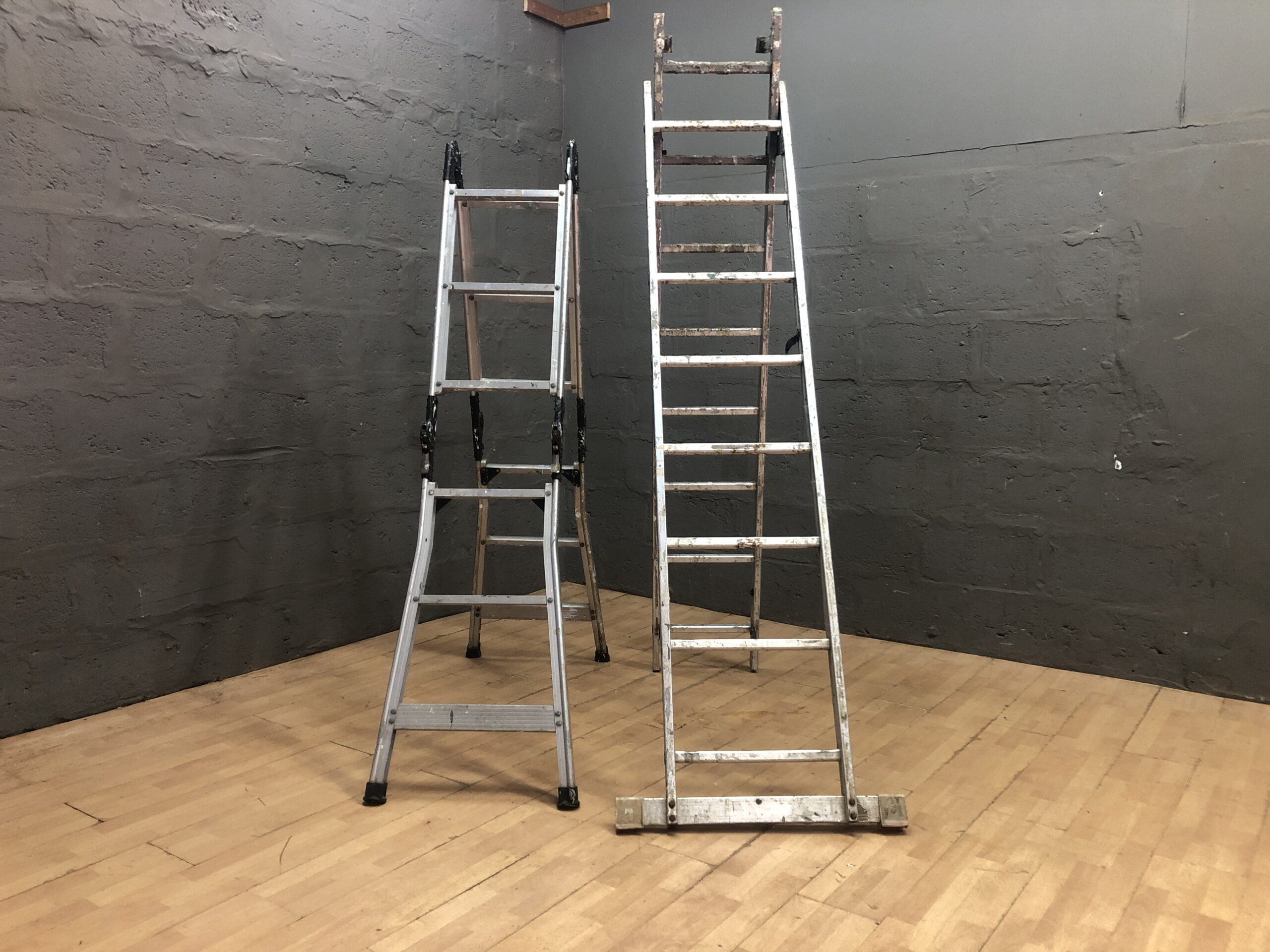 Pair of Used Metal Ladders – Set of 2, Folding + Straight Styles