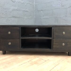 Dark-stained TV / Media Cabinet with 4 Drawers & 2 Open Shelves