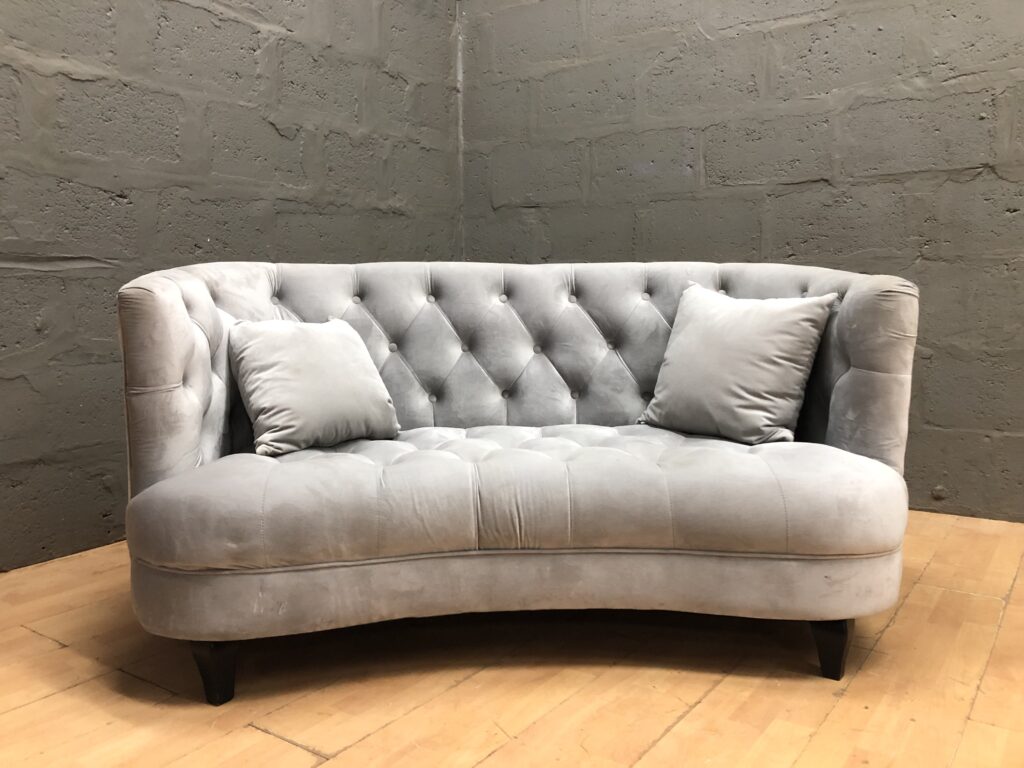 Curved Tufted 2-Seat Velvet-Look Loveseat, Light Grey with 2 Cushions