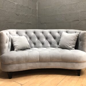 Curved Tufted 2-Seat Velvet-Look Loveseat, Light Grey with 2 Cushions