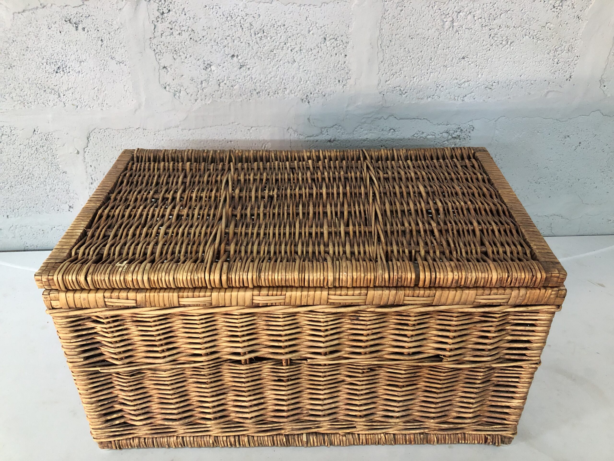 Rectangular Wicker Storage Chest / Hinged Basket (used)