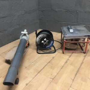 Lot of 3 Mixed Power Tools – Leaf Blower, Cable Reel & Portable Table Saw