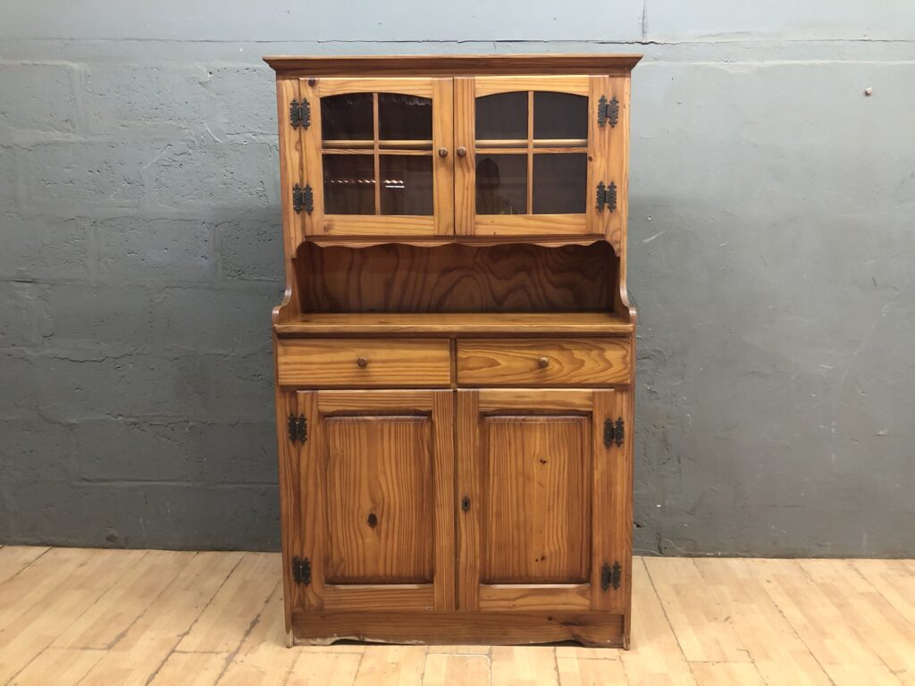 Freestanding Wooden Cabinet / Hutch with Upper Glass Doors, Drawers & Lower Storage