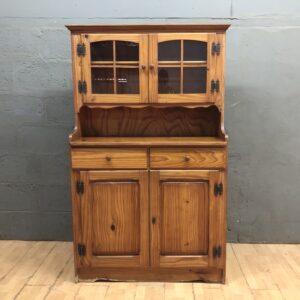 Freestanding Wooden Cabinet / Hutch with Upper Glass Doors, Drawers & Lower Storage