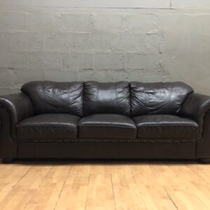 Dark Brown 3-Seat Rolled-Arm Sofa with Nailhead Trim