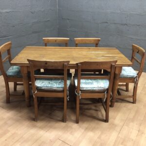 Rectangular Wooden Dining Table with Six Matching Chairs (Set of 7)