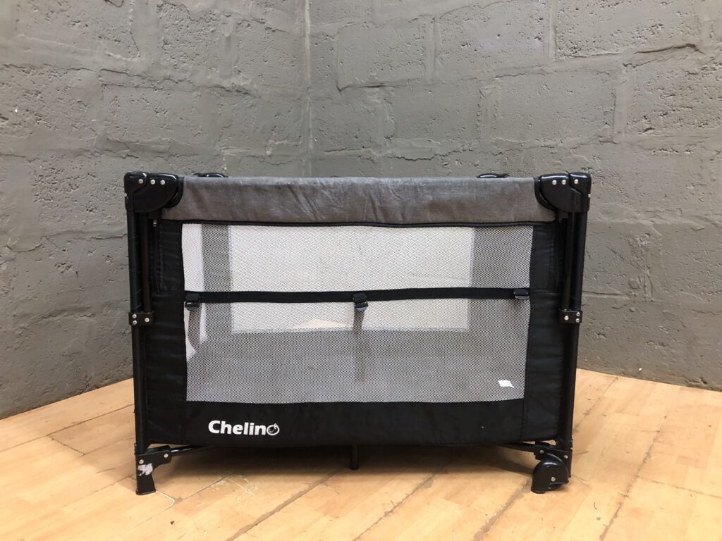 Chelino Foldable Playpen / Travel Cot, Grey & Black, Mesh Sides