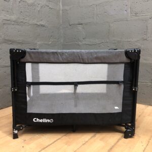 Chelino Foldable Playpen / Travel Cot, Grey & Black, Mesh Sides