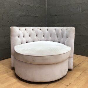 Round Tufted Single-Seat Upholstered Tub Chair — Pale Blush, Removable Cushion