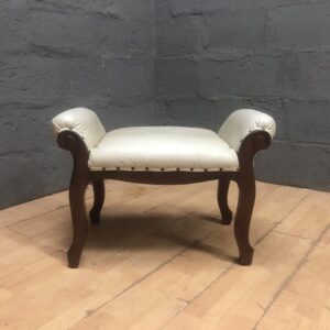 Cream Upholstered Bench / Vanity Stool with Rolled Arm Ends & Nailhead Trim