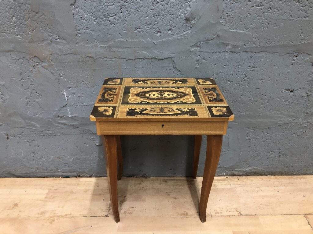 Small Wooden Lift-Top Table with Hinged Lid and Internal Compartments