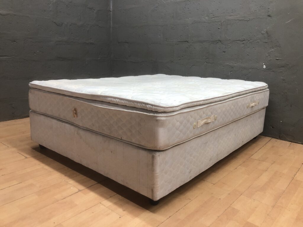 Beige/Cream Quilted Pillow-Top Mattress & Divan Base — Used Set (188×150×62cm)
