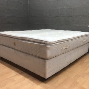 Beige/Cream Quilted Pillow-Top Mattress & Divan Base — Used Set (188×150×62cm)