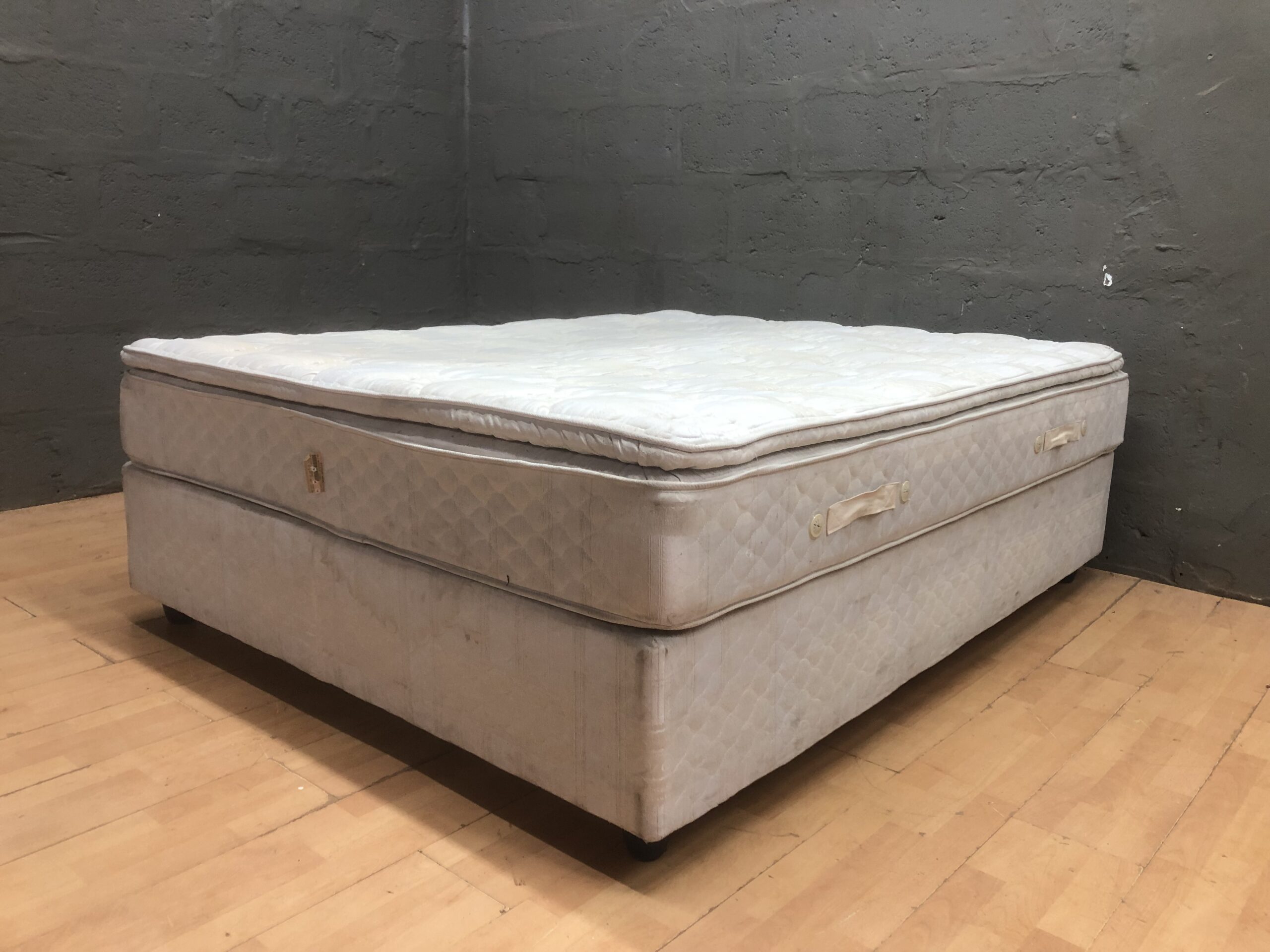 Beige/Cream Quilted Pillow-Top Mattress & Divan Base — Used Set (188×150×62cm)