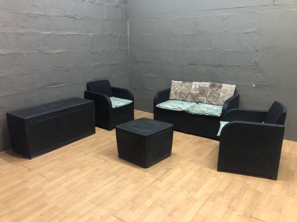 5-Piece Rattan-Style Outdoor Patio Set with Cushions (Loveseat, 2 Chairs, Table, Storage Box)