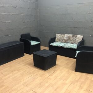 5-Piece Rattan-Style Outdoor Patio Set with Cushions (Loveseat, 2 Chairs, Table, Storage Box)