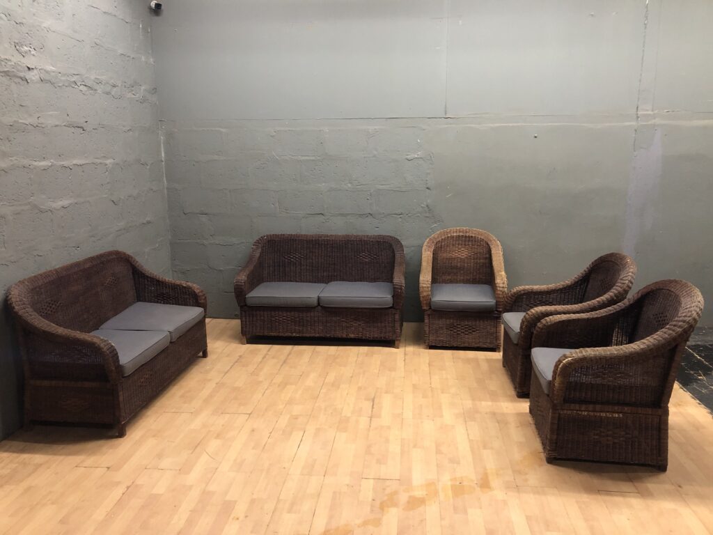 Five-piece Wicker/Rattan Seating Set with Removable Grey Cushions