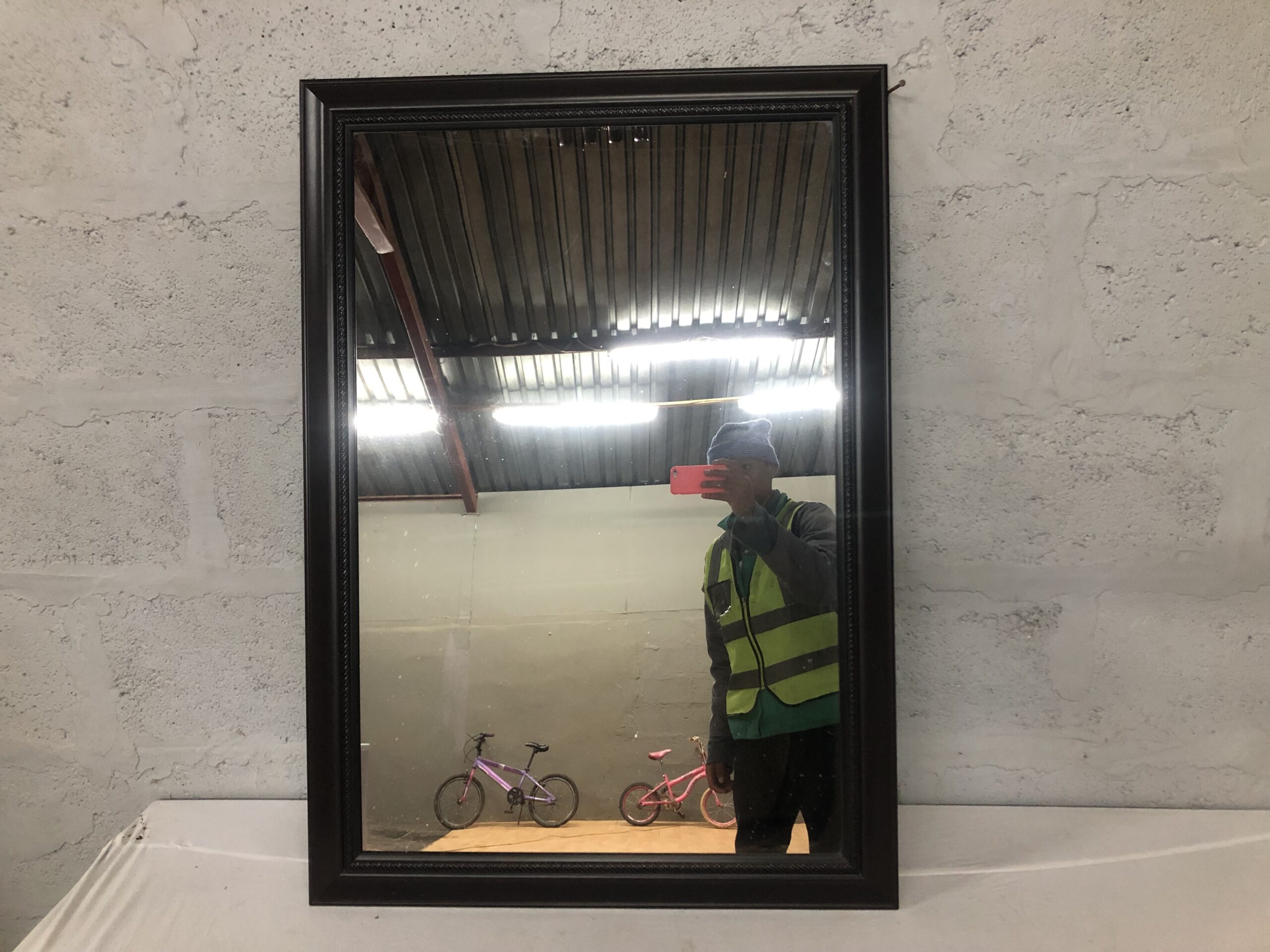 Rectangular Framed Wall Mirror with Dark Brown Frame — Good Condition