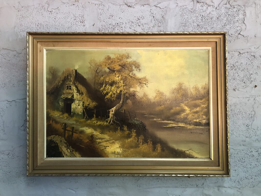 Framed Landscape Painting on Canvas — Decorative Gold-Coloured Frame