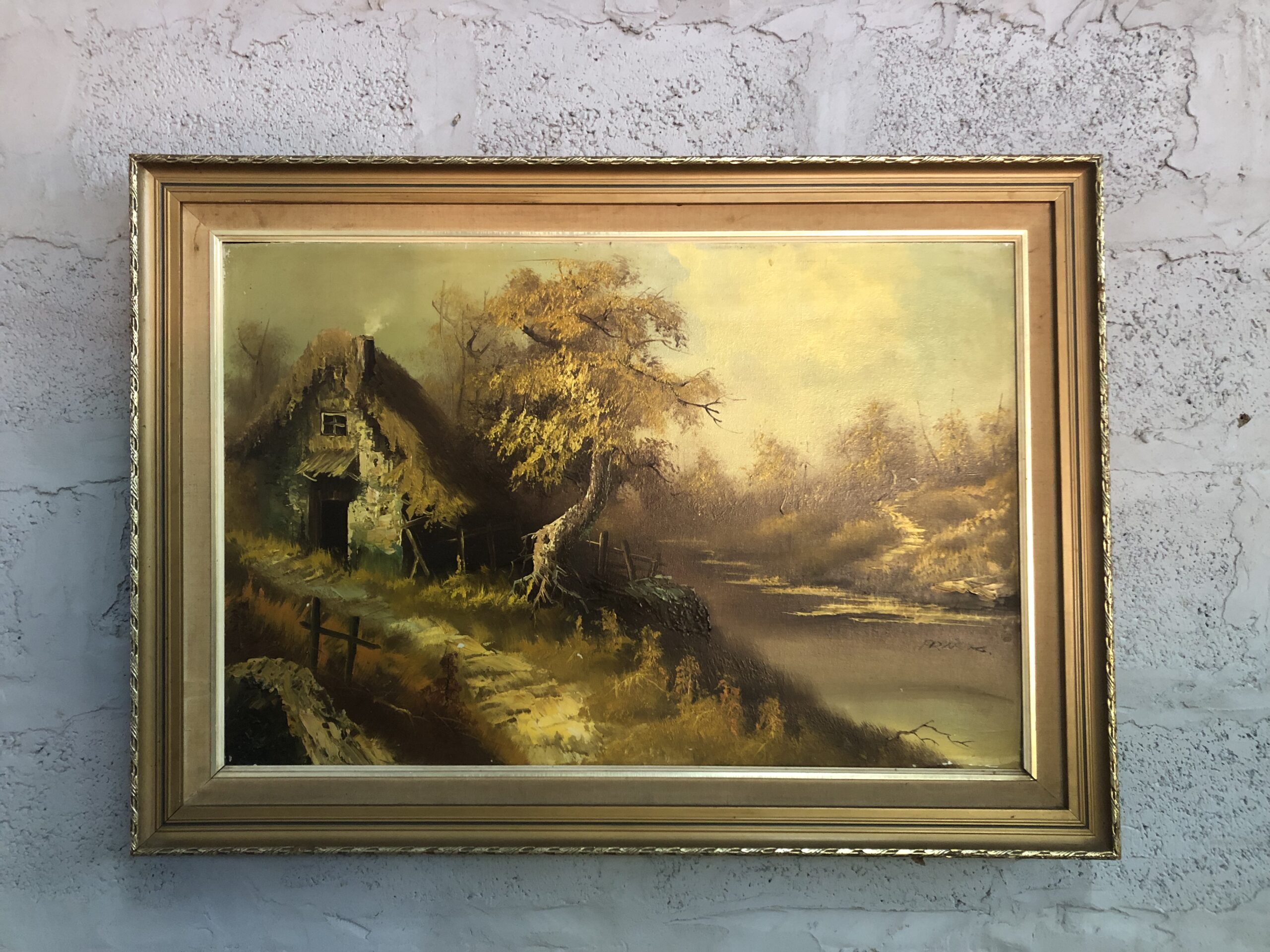 Framed Landscape Painting on Canvas — Decorative Gold-Coloured Frame