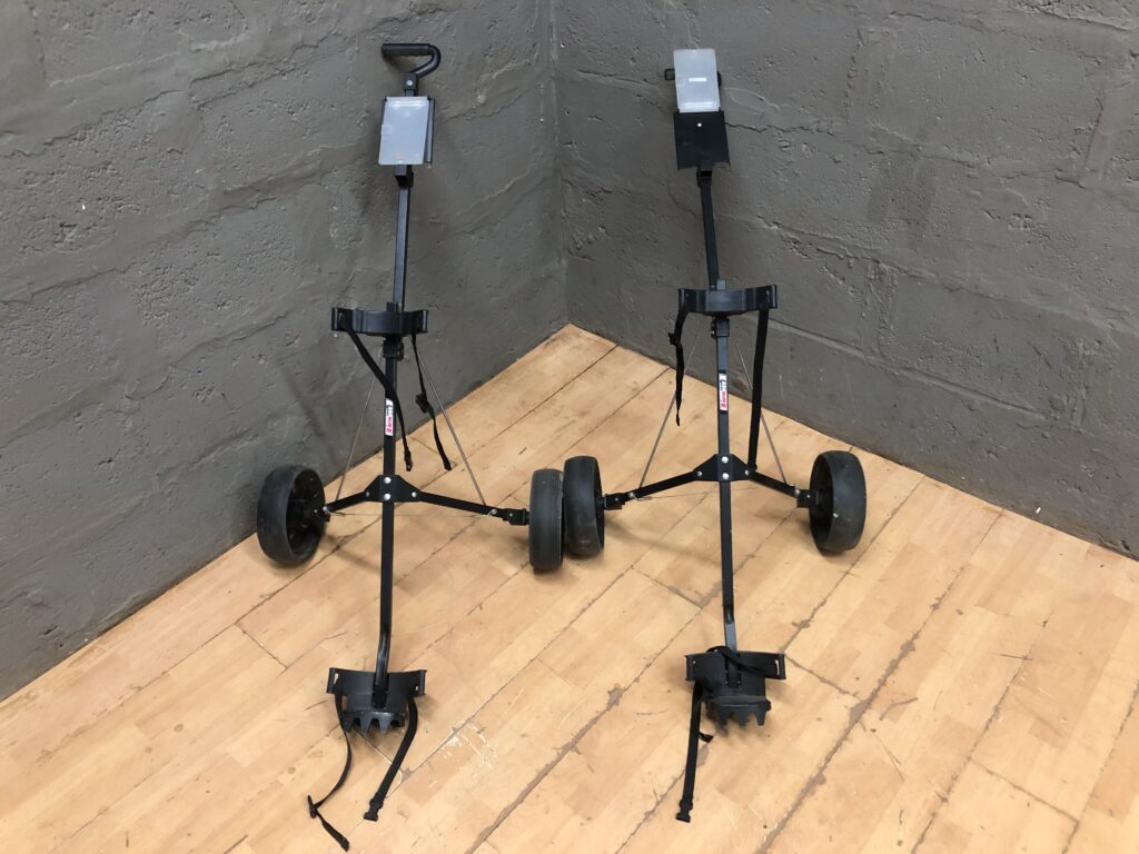 Pair of EASIGLIDE Folding Golf Push Carts / Trolleys with Spare Wheels (2pc)