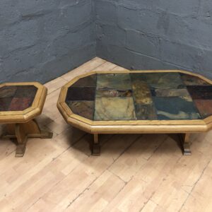 Matching Coffee Table and Side Table Set with Tile-Inset Tops (Set of 2)