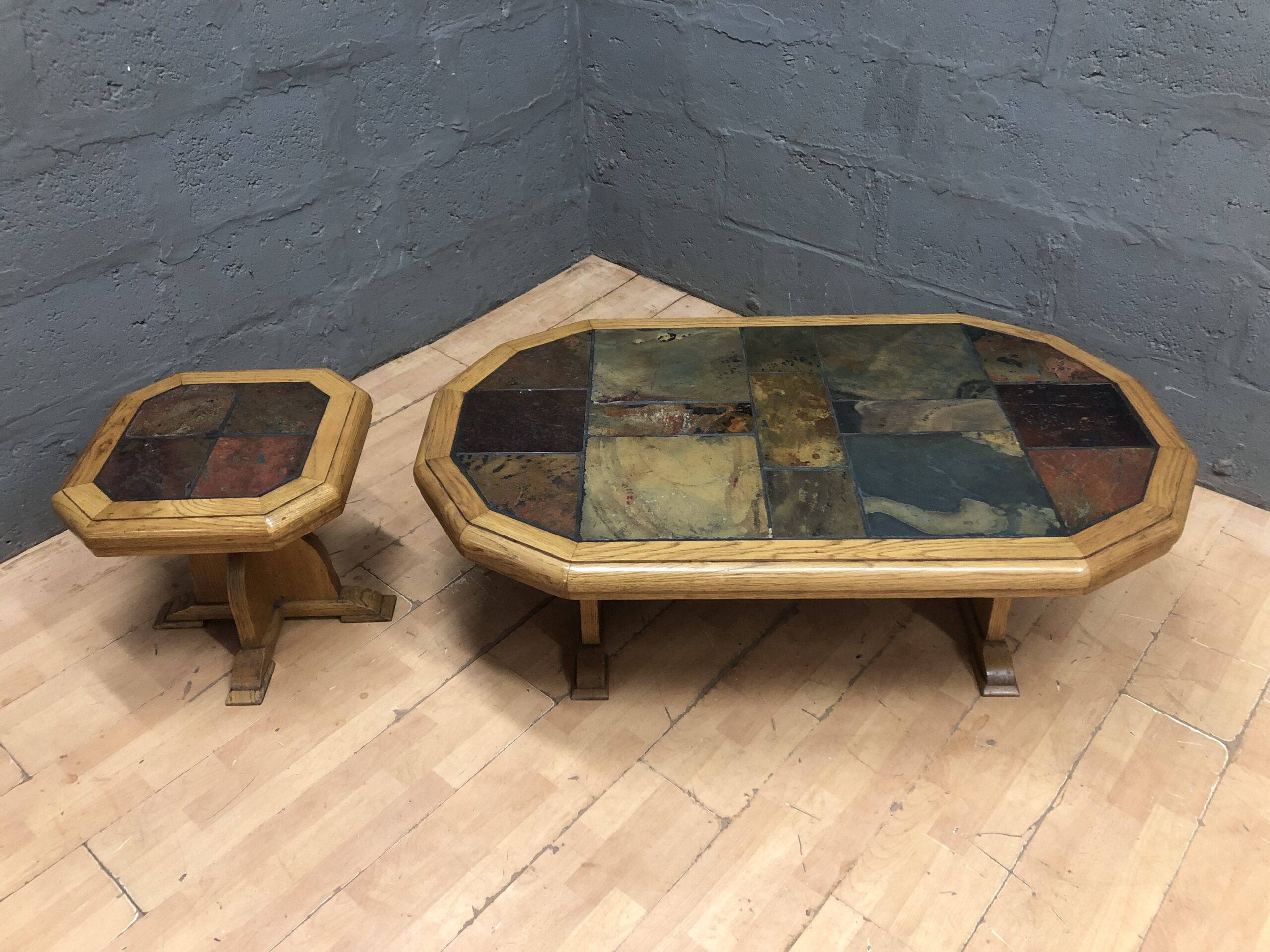 Matching Coffee Table and Side Table Set with Tile-Inset Tops (Set of 2)