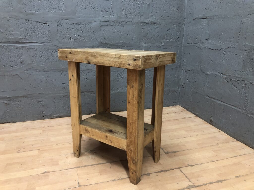 Solid Wood Side Table with Lower Shelf, 44 x 66 x 80 cm