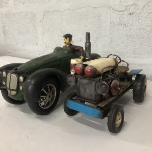 Vintage-style Toy Vehicles - Green Car & Small Tractor (Set of 2)